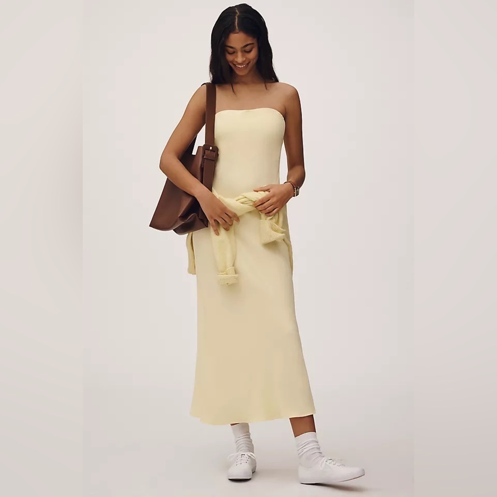 NWT! The Tilda Butter Yellow Strapless Black Slip Dress By Anthropologie 🏵️